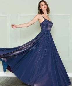 Long Iridescent Glitter Dress By Poly USA 8886