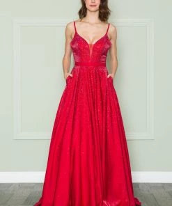 Long Iridescent Glitter Dress By Poly USA 8886