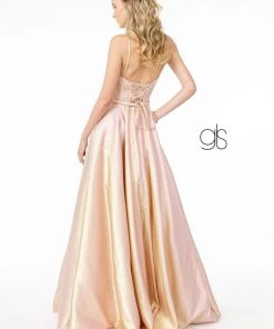 Long Iridescent Glitter Dress With Corset Back By Elizabeth K GL2951 Prom