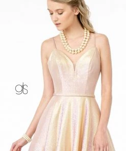 Long Iridescent Glitter Dress With Corset Back By Elizabeth K GL2951 Prom