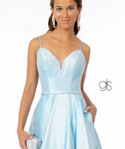Long Iridescent Glitter Dress With Corset Back By Elizabeth K GL2951 Prom