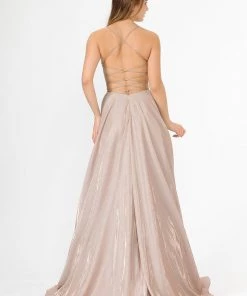 Long Iridescent Glitter Dress With Open Corset Back By Poly USA 8458