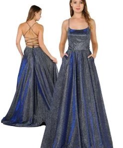 Long Iridescent Glitter Dress With Open Corset Back By Poly USA 8458