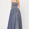 Long Iridescent Glitter Dress With Open Corset Back By Poly USA 8574 Prom