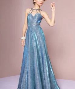 Long Iridescent Glitter Dress With Pockets By Elizabeth K GL2672