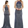 Long Iridescent Glitter High-Neck Dress By Poly USA 8382 Prom