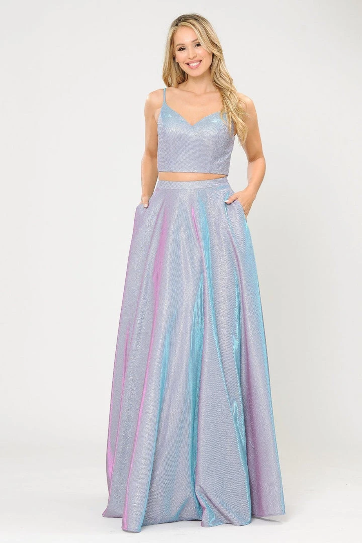 Long Iridescent Glitter Two Piece Dress By Poly USA 8676 7 Long Iridescent Glitter Two Piece Dress By Poly USA 8676