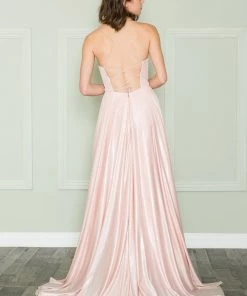 Long Iridescent Lace-Up Back Dress By Poly USA 8766
