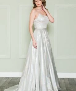 Long Iridescent Lace-Up Back Dress By Poly USA 8766