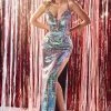 Prom Long Iridescent Leopard Print Dress By Cinderella Divine CDS394