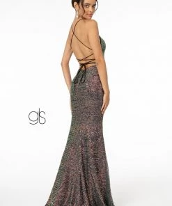 Prom Long Iridescent Sequin Dress With Side Slit By Elizabeth K GL1812