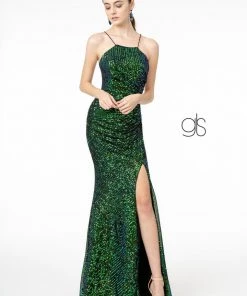 Prom Long Iridescent Sequin Dress With Side Slit By Elizabeth K GL1812