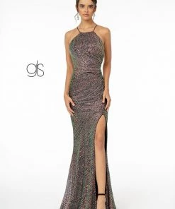 Prom Long Iridescent Sequin Dress With Side Slit By Elizabeth K GL1812