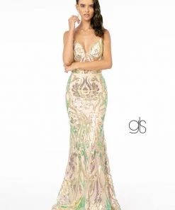 Long Iridescent Sequin Print Mermaid Dress By Elizabeth K GL1845 Prom