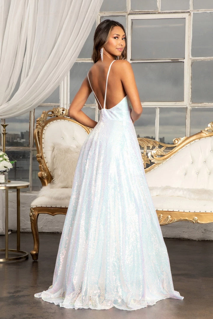 Long Iridescent Sequin Slit Dress By Elizabeth K GL3028 4 Long Iridescent Sequin Slit Dress By Elizabeth K GL3028