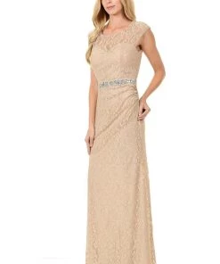 Long Jade Cap Sleeve Lace Dress With Shawl By Lenovia