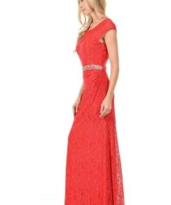 Long Jade Cap Sleeve Lace Dress With Shawl By Lenovia