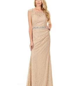 Long Jade Cap Sleeve Lace Dress With Shawl By Lenovia