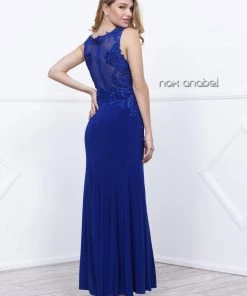 Long Jersey Dress With Lace Accent By Nox Anabel 8258 Prom