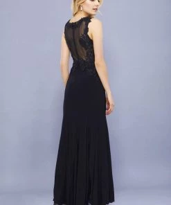 Long Jersey Dress With Lace Accent By Nox Anabel 8258 Prom