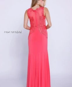 Long Jersey Dress With Lace Accent By Nox Anabel 8258 Prom