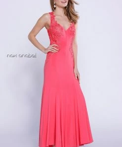 Long Jersey Dress With Lace Accent By Nox Anabel 8258 Prom