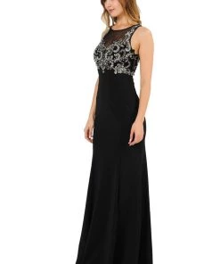 Long Jersey Dress With Sheer Embroidered Bodice By Poly USA 8348 23 Long Jersey Dress With Sheer Embroidered Bodice By Poly USA 8348