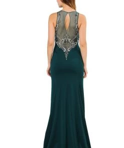 Long Jersey Dress With Sheer Embroidered Bodice By Poly USA 8348 15 Long Jersey Dress With Sheer Embroidered Bodice By Poly USA 8348