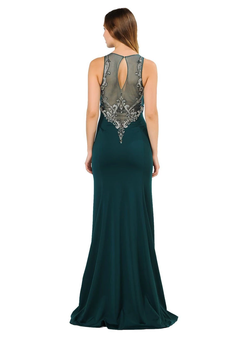 Long Jersey Dress With Sheer Embroidered Bodice By Poly USA 8348 5 Long Jersey Dress With Sheer Embroidered Bodice By Poly USA 8348