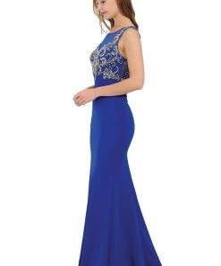 Long Jersey Dress With Sheer Embroidered Bodice By Poly USA 8348 17 Long Jersey Dress With Sheer Embroidered Bodice By Poly USA 8348