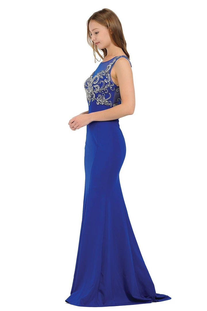 Long Jersey Dress With Sheer Embroidered Bodice By Poly USA 8348 7 Long Jersey Dress With Sheer Embroidered Bodice By Poly USA 8348