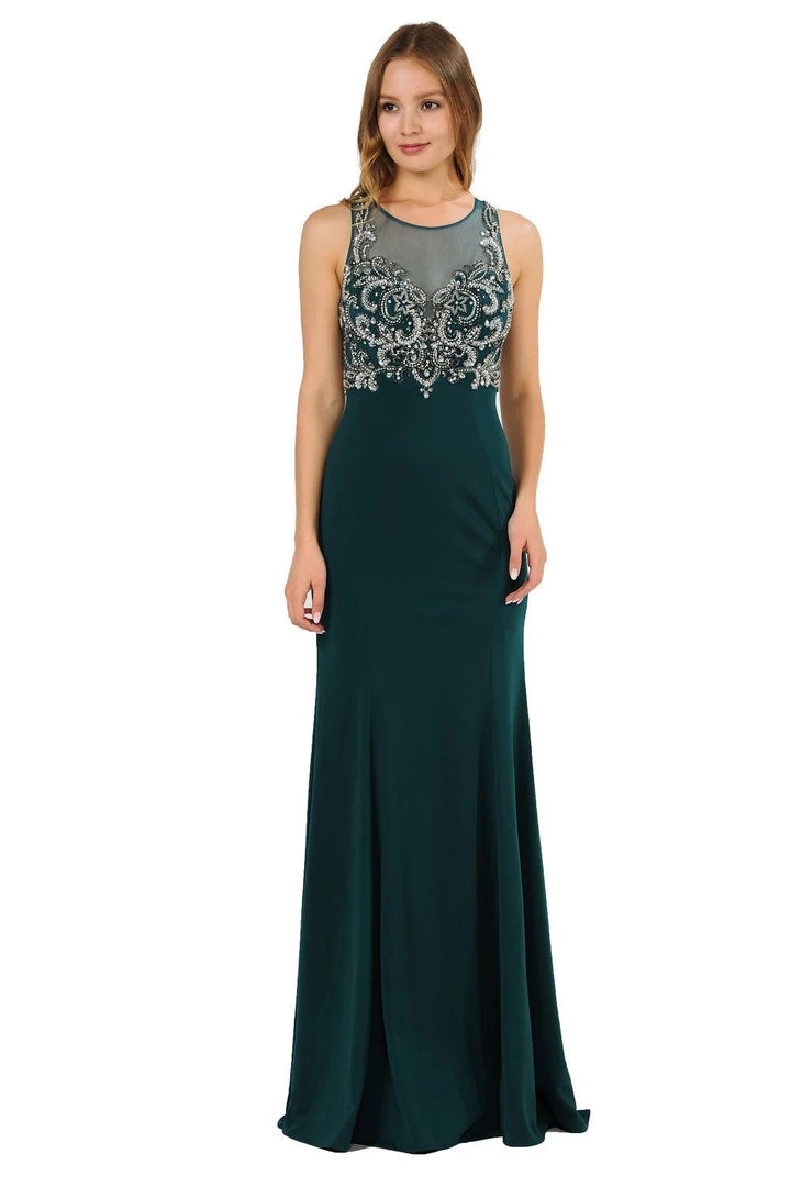 Long Jersey Dress With Sheer Embroidered Bodice By Poly USA 8348 3 Long Jersey Dress With Sheer Embroidered Bodice By Poly USA 8348