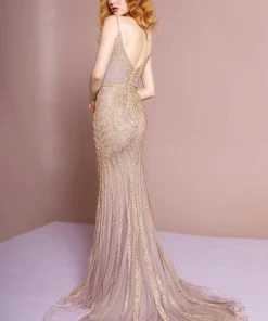 Long Jeweled Mermaid Dress With Open Back By Elizabeth K GL1543