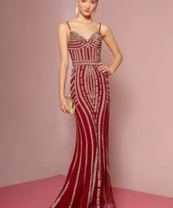 Long Jeweled Mermaid Dress With Open Back By Elizabeth K GL1543