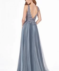 Prom Long Lace Applique A-line Dress By Cinderella Divine CJ536