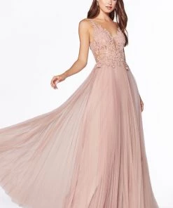 Prom Long Lace Applique A-line Dress By Cinderella Divine CJ536