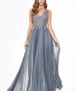 Prom Long Lace Applique A-line Dress By Cinderella Divine CJ536