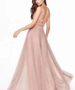 Prom Long Lace Applique A-line Dress By Cinderella Divine CJ536