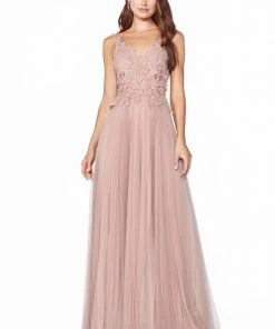 Prom Long Lace Applique A-line Dress By Cinderella Divine CJ536