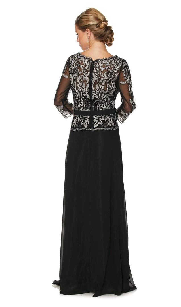 Long Lace Applique Chiffon Dress With 3/4 Sleeves By Juliet 634 6 Long Lace Applique Chiffon Dress With 3/4 Sleeves By Juliet 634