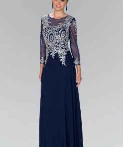 Long Applique Dress With Sleeves By Elizabeth K GL1368