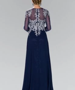 Long Applique Dress With Sleeves By Elizabeth K GL1368