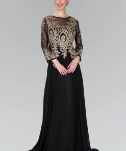 Long Applique Dress With Sleeves By Elizabeth K GL1368