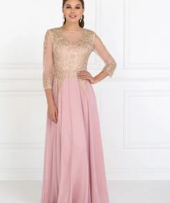 Long Applique Dress With Sleeves By Elizabeth K GL1368