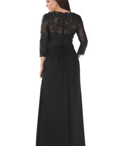 Long Lace Applique Pleated Dress With Sleeves By Poly USA