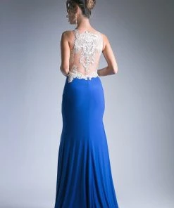 Fitted Long Applique Dress With Slit By Cinderella Divine 8963 Prom