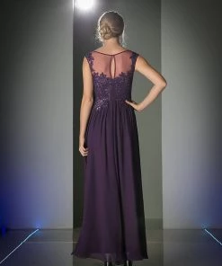 Long Lace Bodice Chiffon Dress By Cinderella Divine CF005