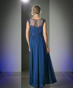 Long Lace Bodice Chiffon Dress By Cinderella Divine CF005