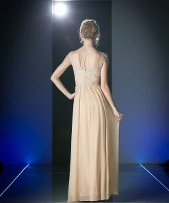 Long Lace Bodice Chiffon Dress By Cinderella Divine CF005