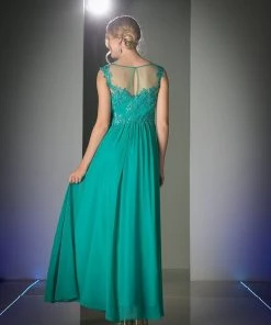 Long Lace Bodice Chiffon Dress By Cinderella Divine CF005